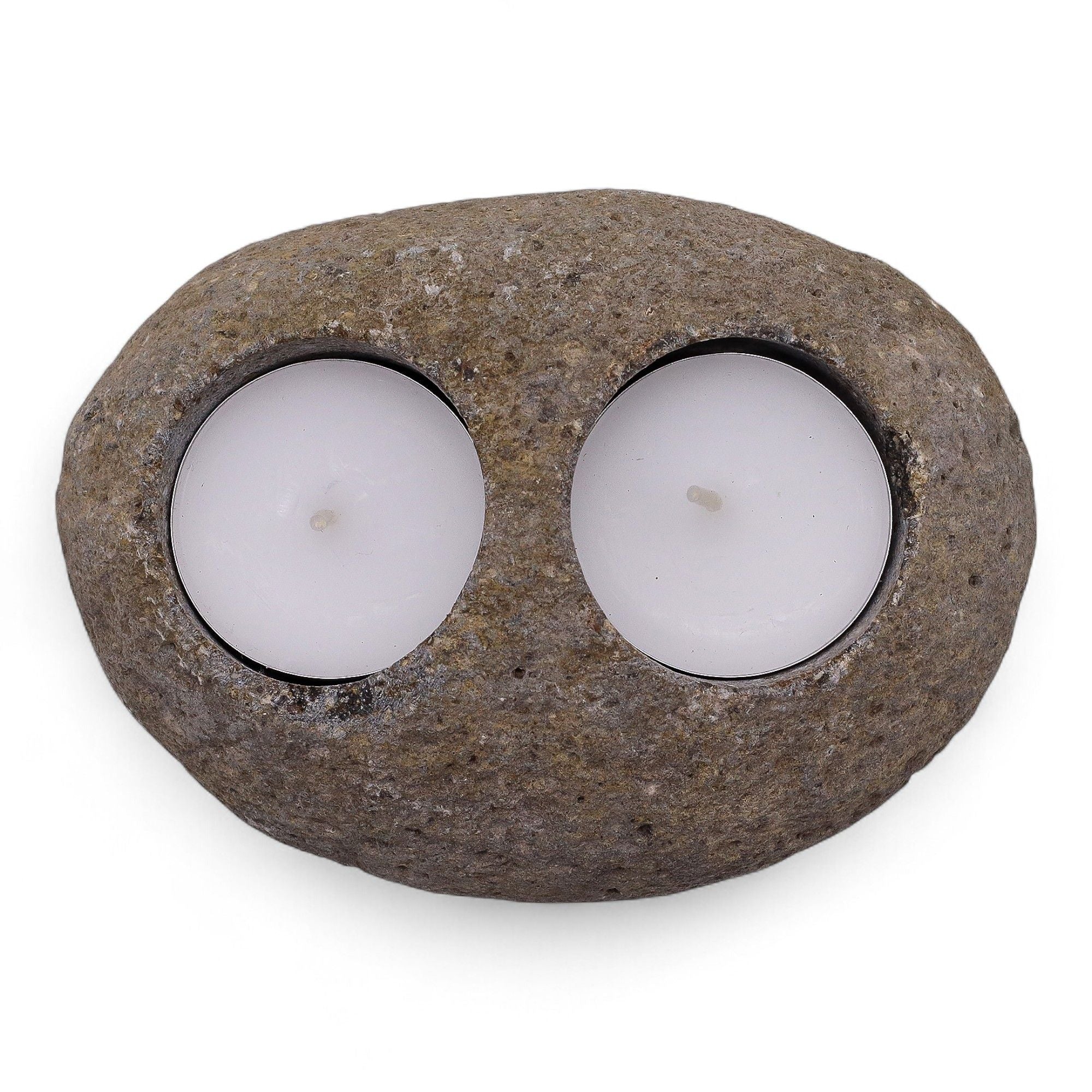 Natural Riverstone Candle Holder - Double Nightlight - Riverside Stone Candle Holders