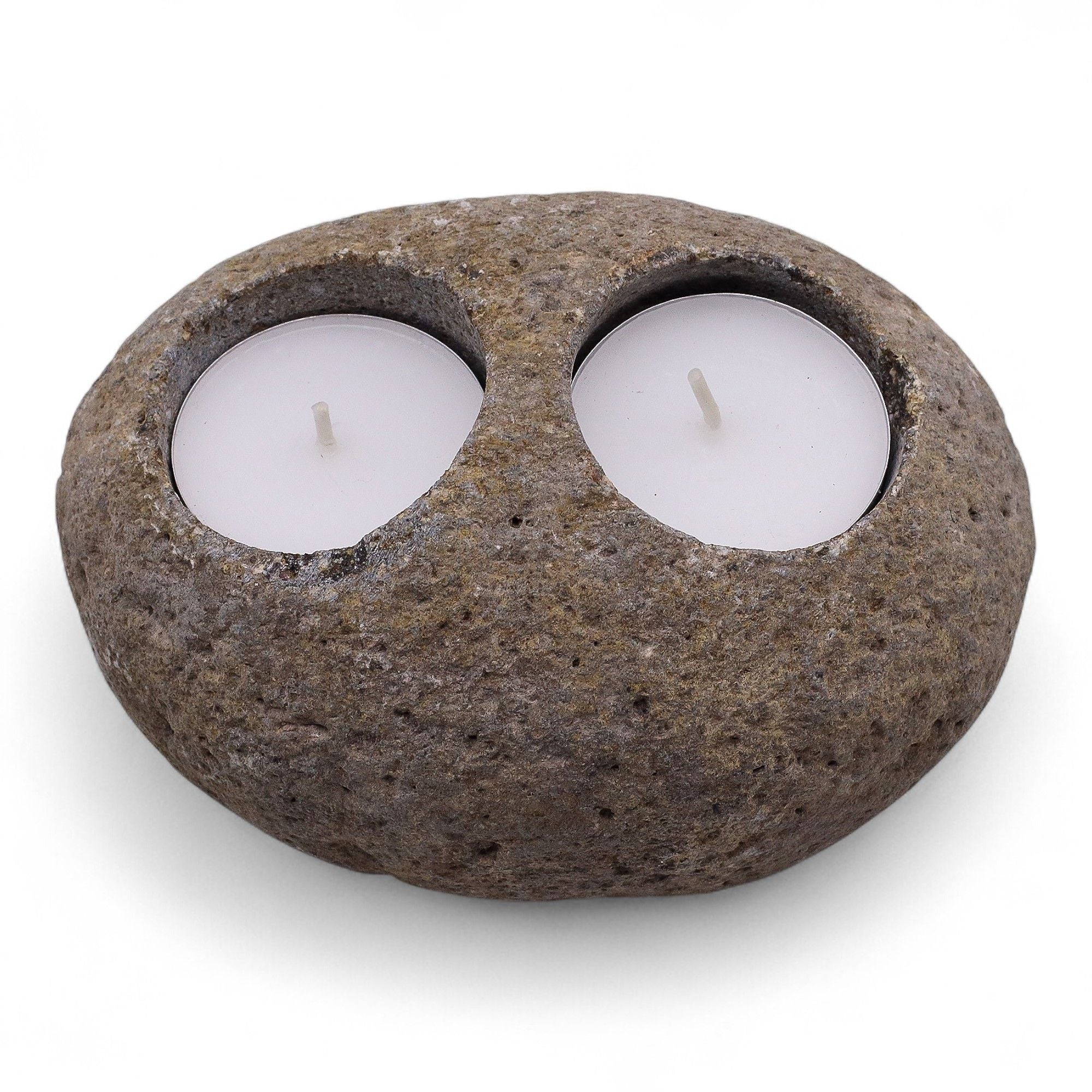 Natural Riverstone Candle Holder - Double Nightlight - Riverside Stone Candle Holders