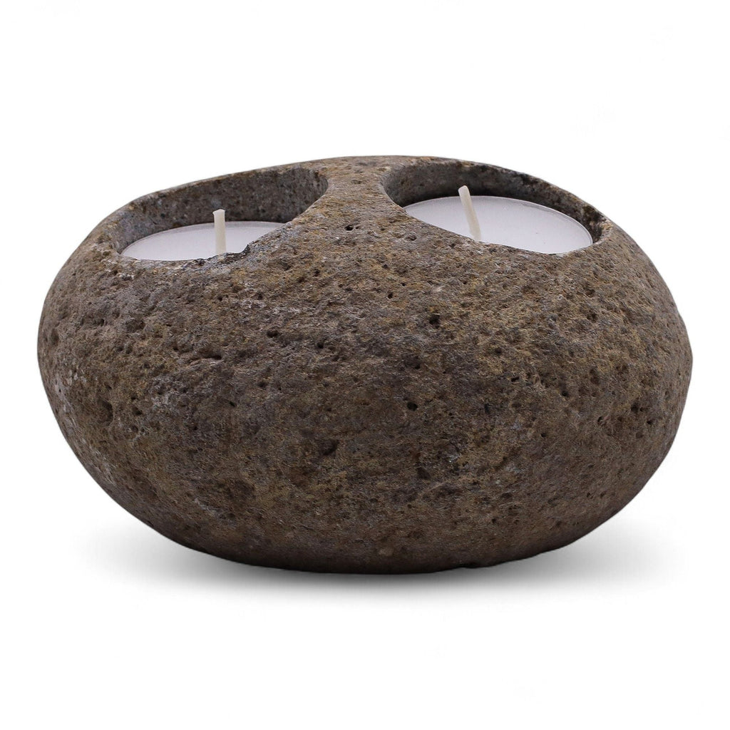 Natural Riverstone Candle Holder - Double Nightlight - Riverside Stone Candle Holders