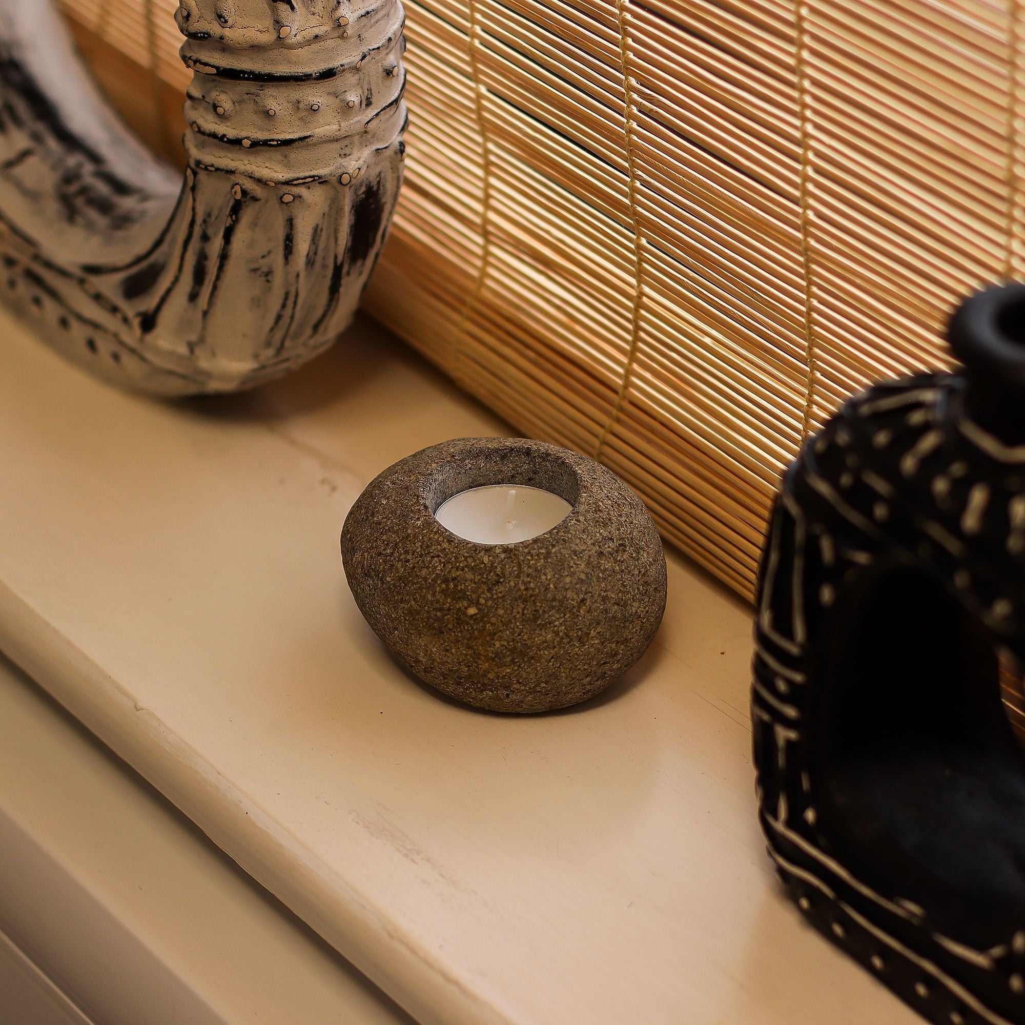 Natural Riverstone Candle Holder - Single Nightlight - Riverside Stone Candle Holders