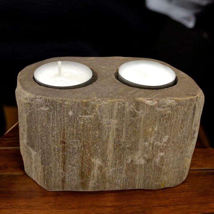 Petrified Wood Candle Holder - Double - Petrified Wood Candle Holders