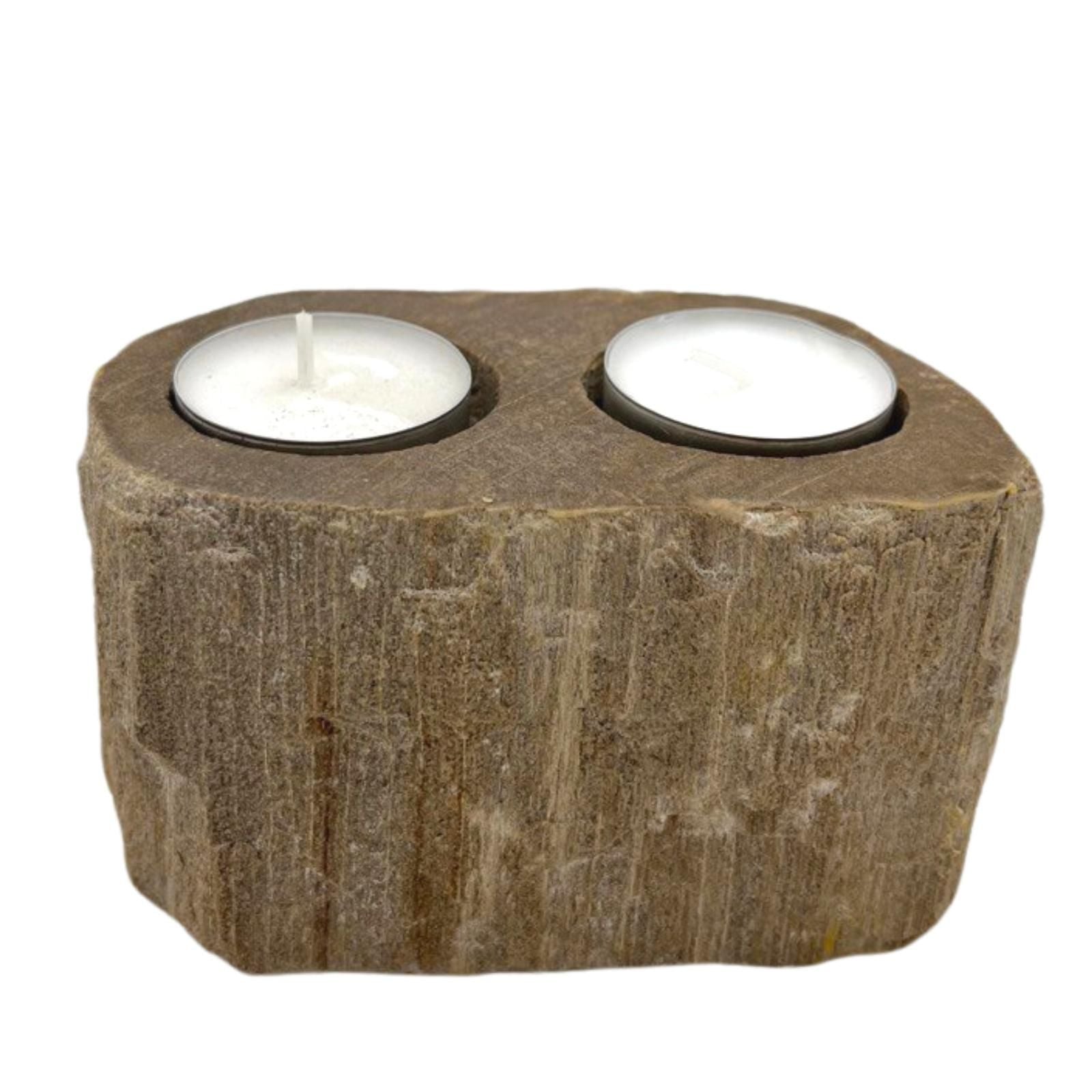 Petrified Wood Candle Holder - Double - Petrified Wood Candle Holders