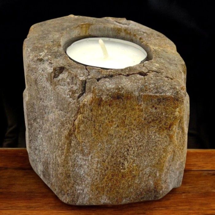 Petrified Wood Candle Holder - Single Low - Petrified Wood Candle Holders