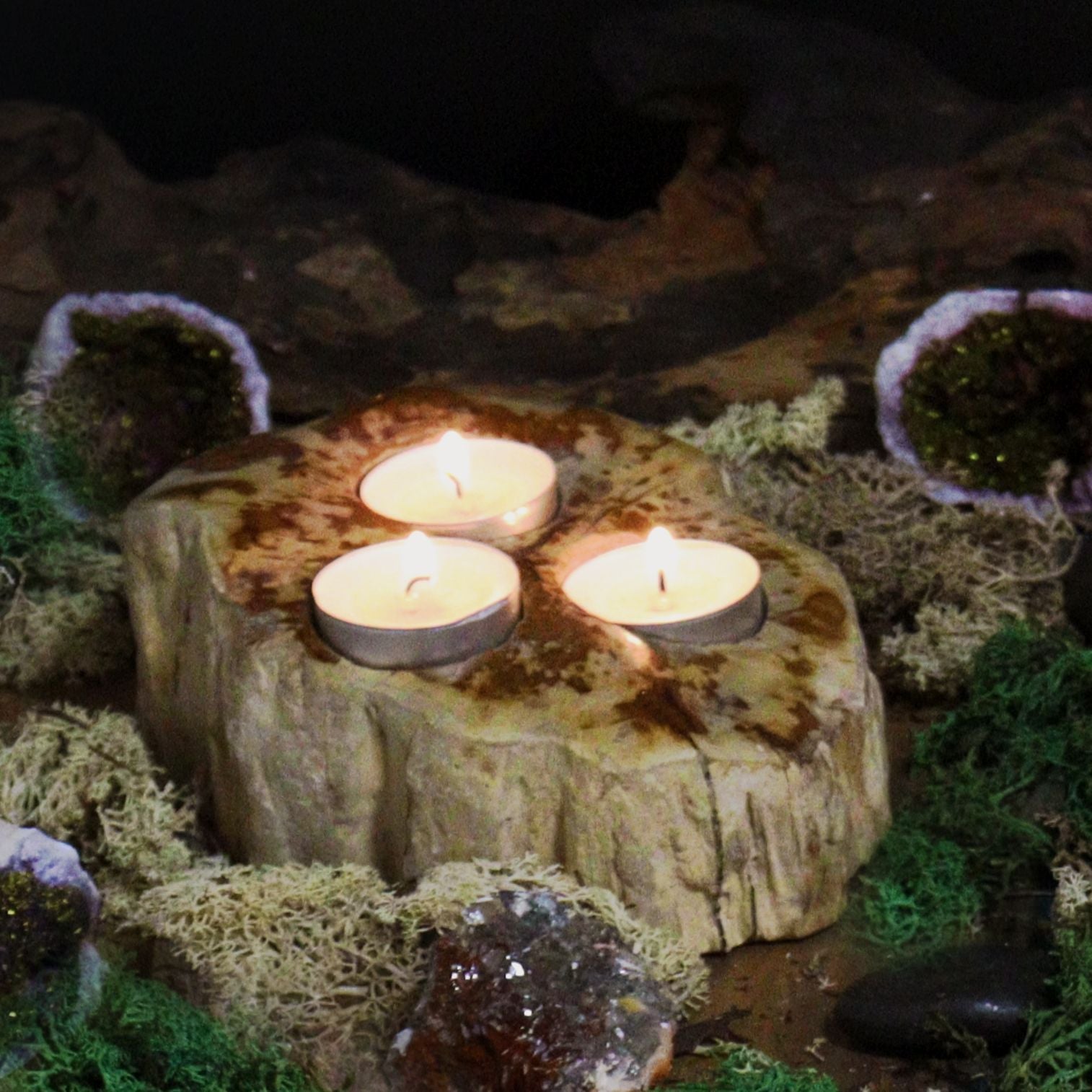 Petrified Wood Candle Holder - Triple - Petrified Wood Candle Holders