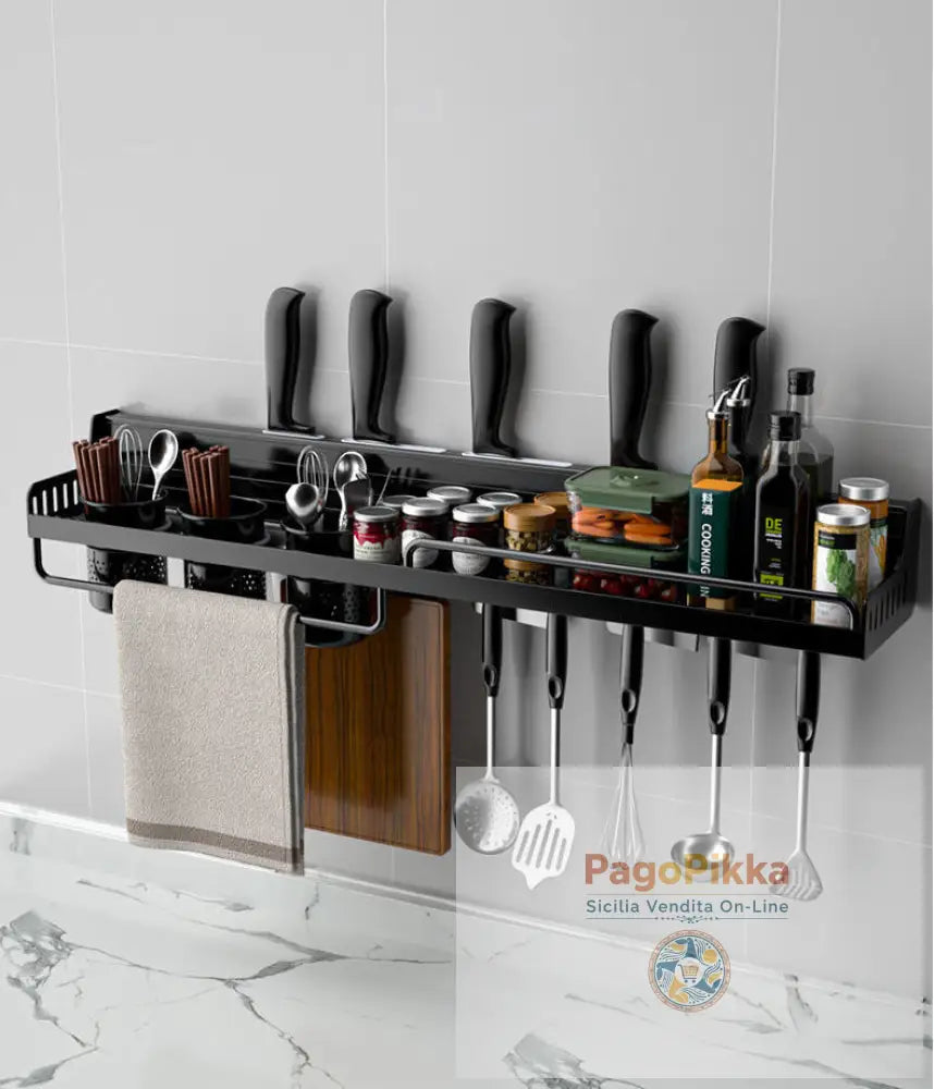 Portaoggetti da cucina multifunzione da parete in alluminio nero senza punzonatura porta bottiglie per condimenti