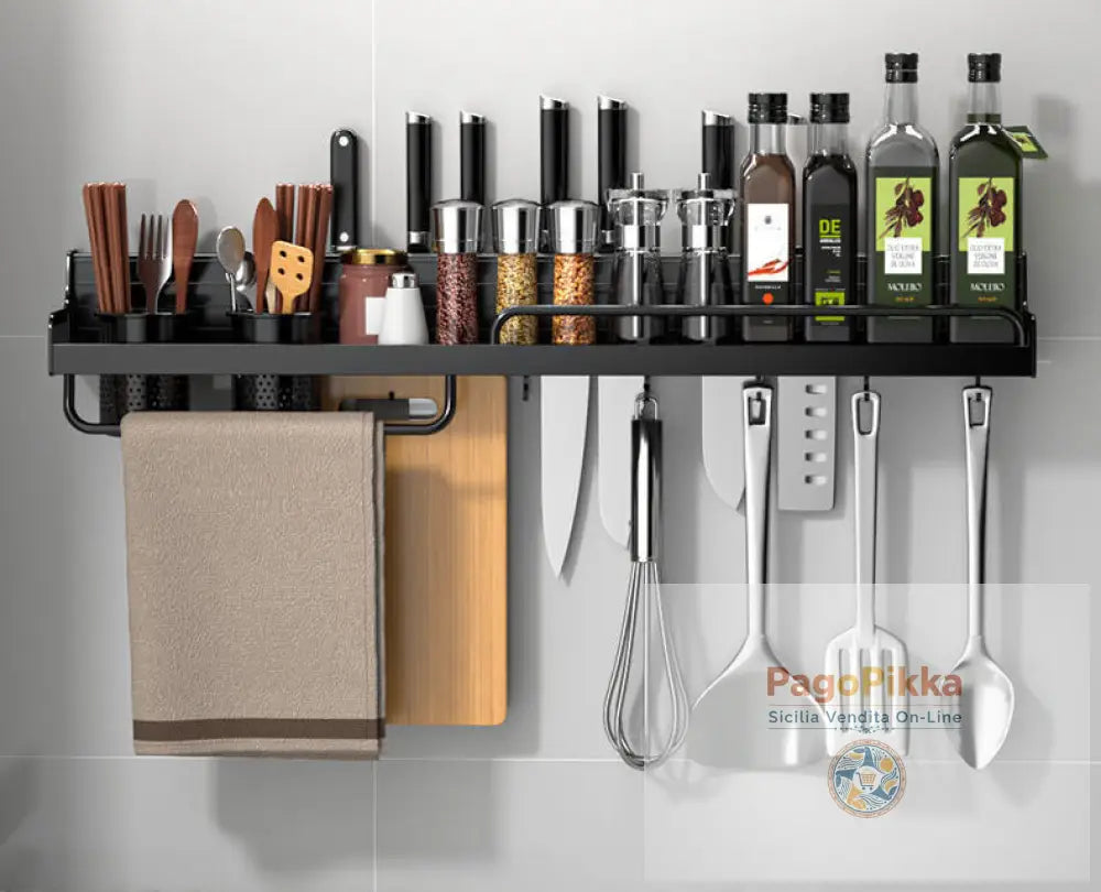 Portaoggetti da cucina multifunzione da parete in alluminio nero senza punzonatura porta bottiglie per condimenti