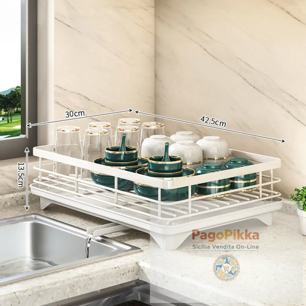 Portapiatti da cucina 2024 con organizzatore regolabile in acciaio inox - White / 1 tier