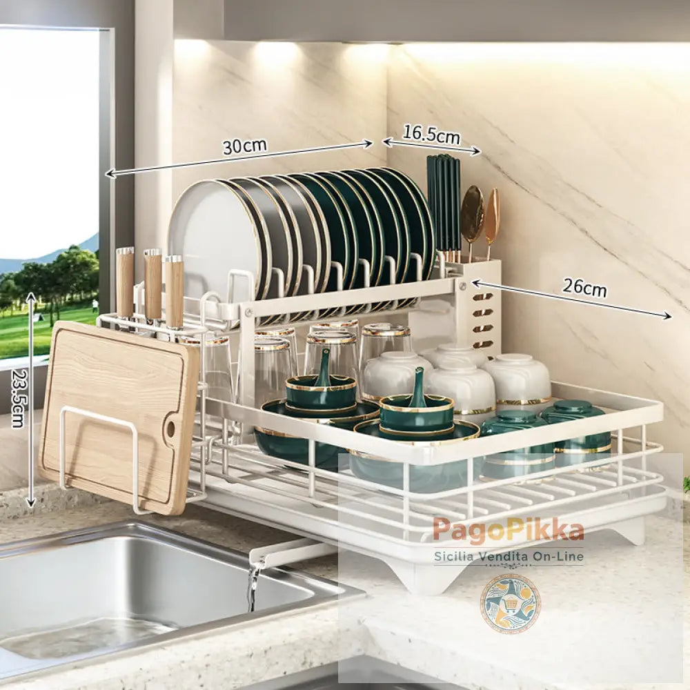 Portapiatti da cucina 2024 con organizzatore regolabile in acciaio inox - White / 2 tiers With accessories