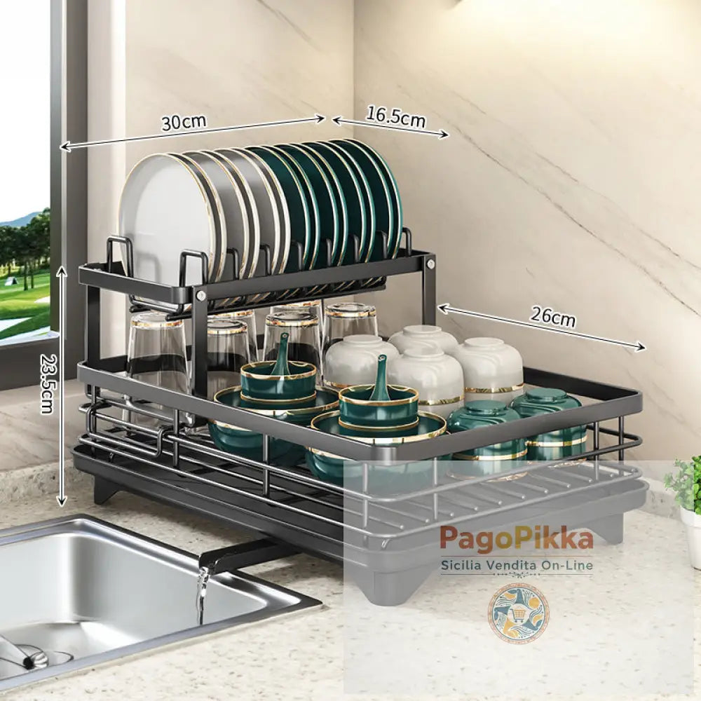 Portapiatti da cucina 2024 con organizzatore regolabile in acciaio inox - Black / 2 tiers