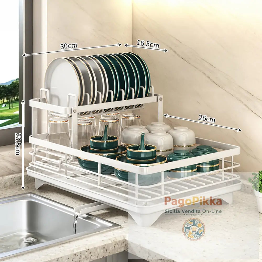 Portapiatti da cucina 2024 con organizzatore regolabile in acciaio inox - White / 2 tiers