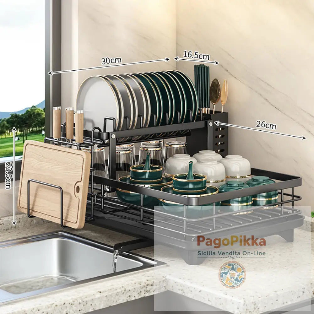 Portapiatti da cucina 2024 con organizzatore regolabile in acciaio inox - Black / 2 tiers With accessories
