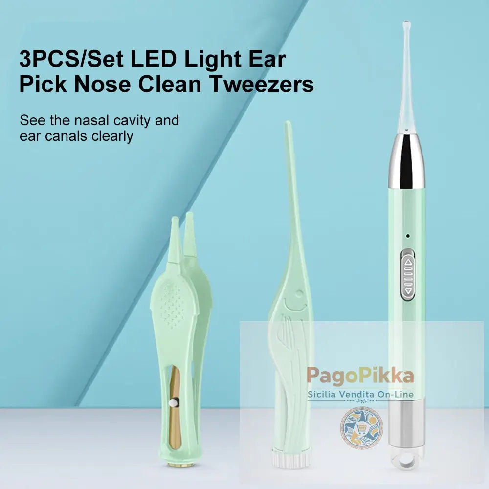 Rimozione Cerume Naso Pulisci Orecchie Clip Neonati Adulti Orecchie Naso Pulisci Pinzette Set Luce LED Plettro