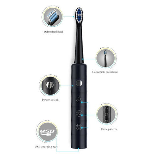 Spazzolino Elettrico Sonico Batteria Ricaricabile Cavo Usb + 3 Testine | Tx-9528