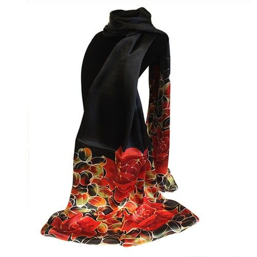 Seidige Schals - Kollektion ’Sommergarten’ 160x50cm Batikrosen - Seidige Schals - Kollektion ’Sommergarten’ 160x50cm