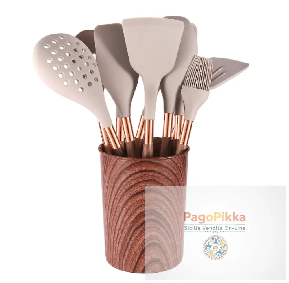 Set di utensili da cucina da 10 pezzi set di utensili da cucina con manico in legno utensili da cucina in silicone