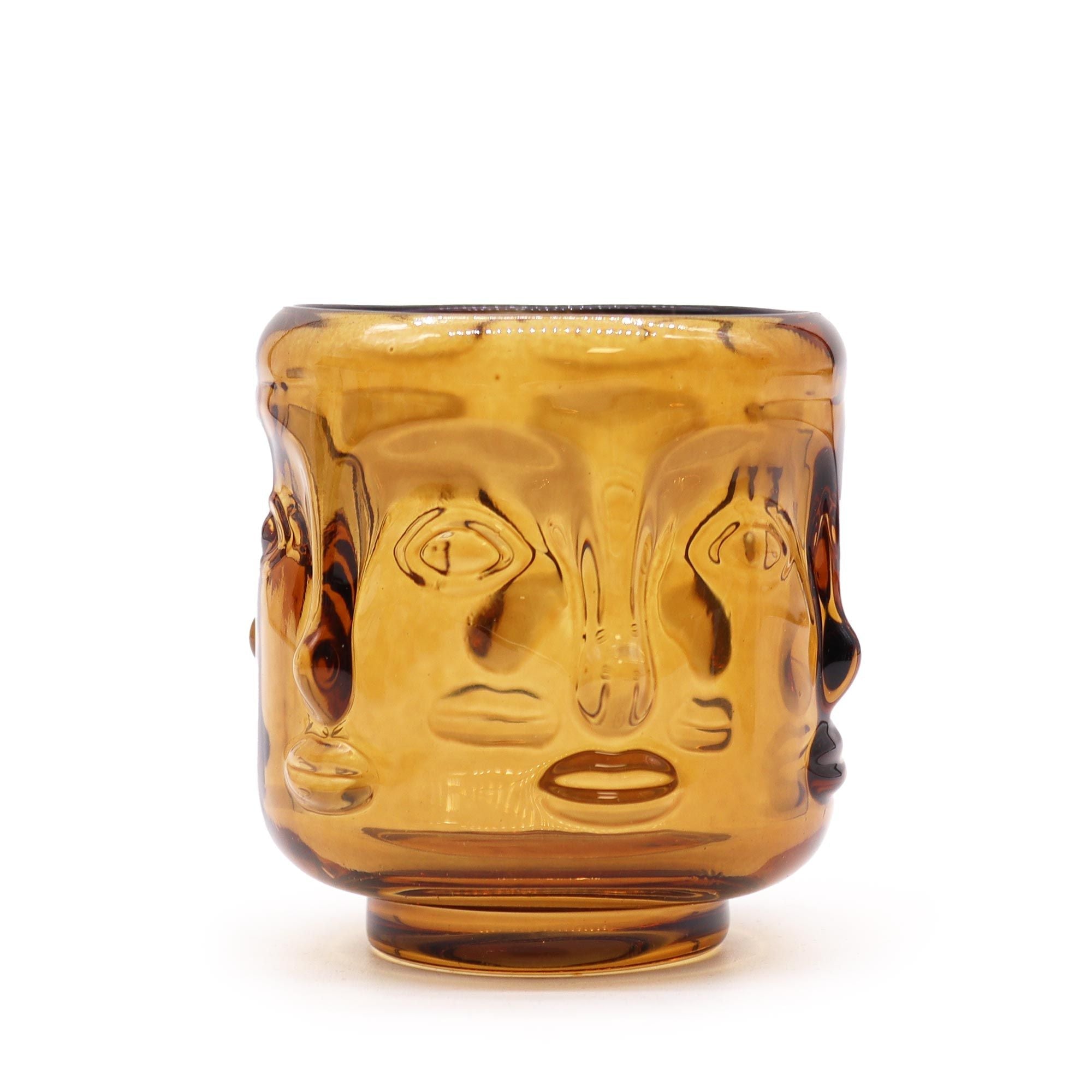 Set of 2 Buddha Faces Candle Jar - Antique Amber - Glass Candle Holders & Jar Sets