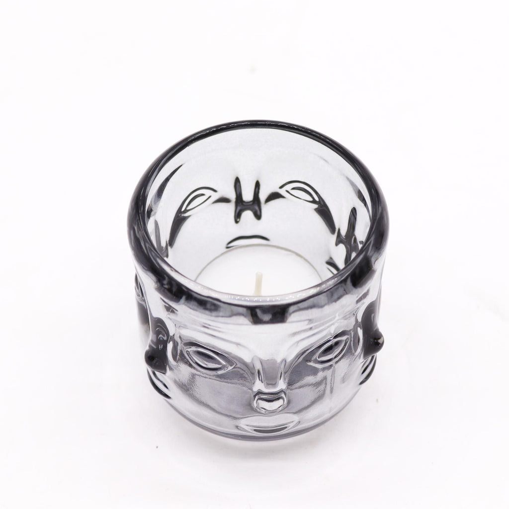 Set of 2 Buddha Faces Candle Jar - Midnight Grey - Glass Candle Holders & Jar Sets