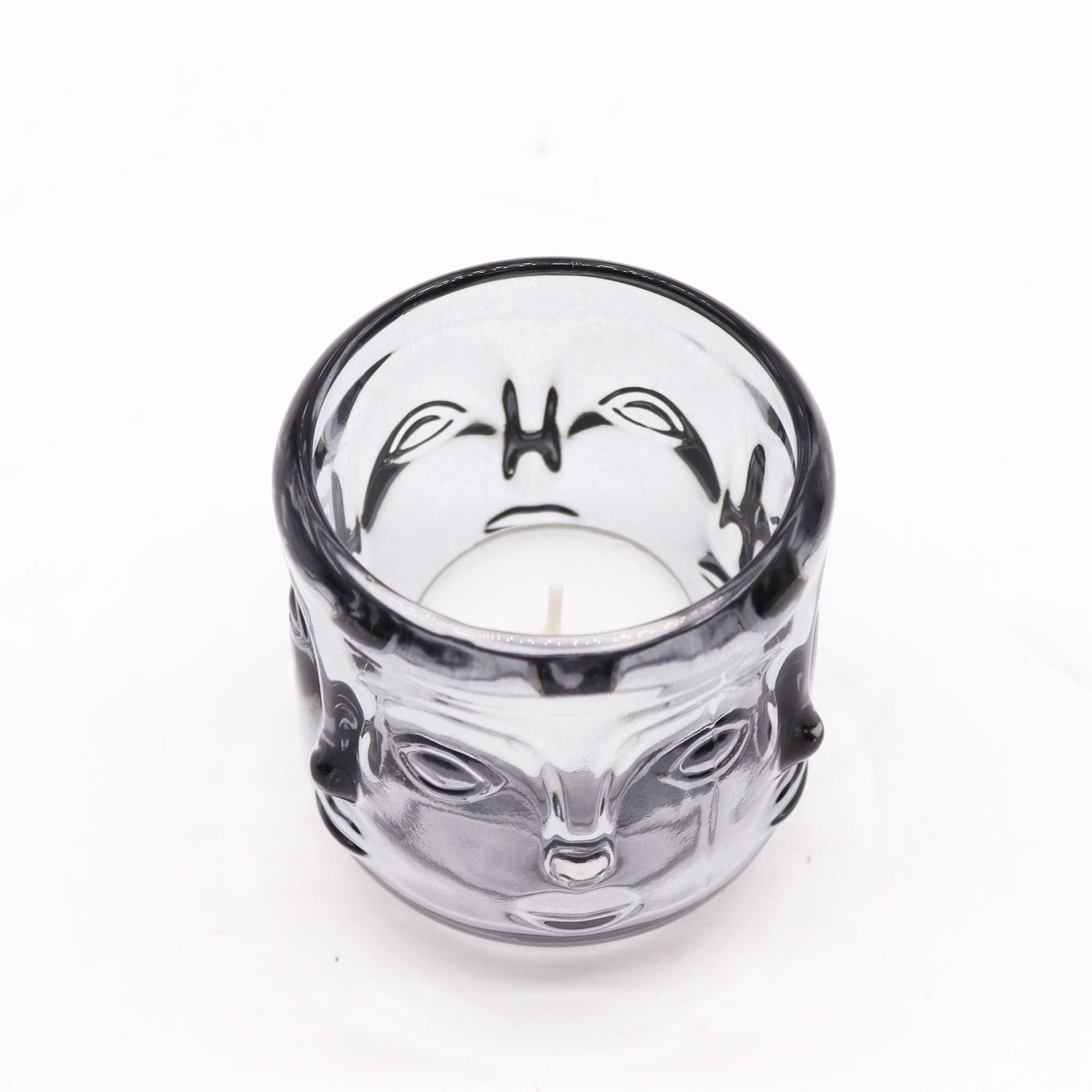 Set of 2 Buddha Faces Candle Jar - Midnight Grey - Glass Candle Holders & Jar Sets