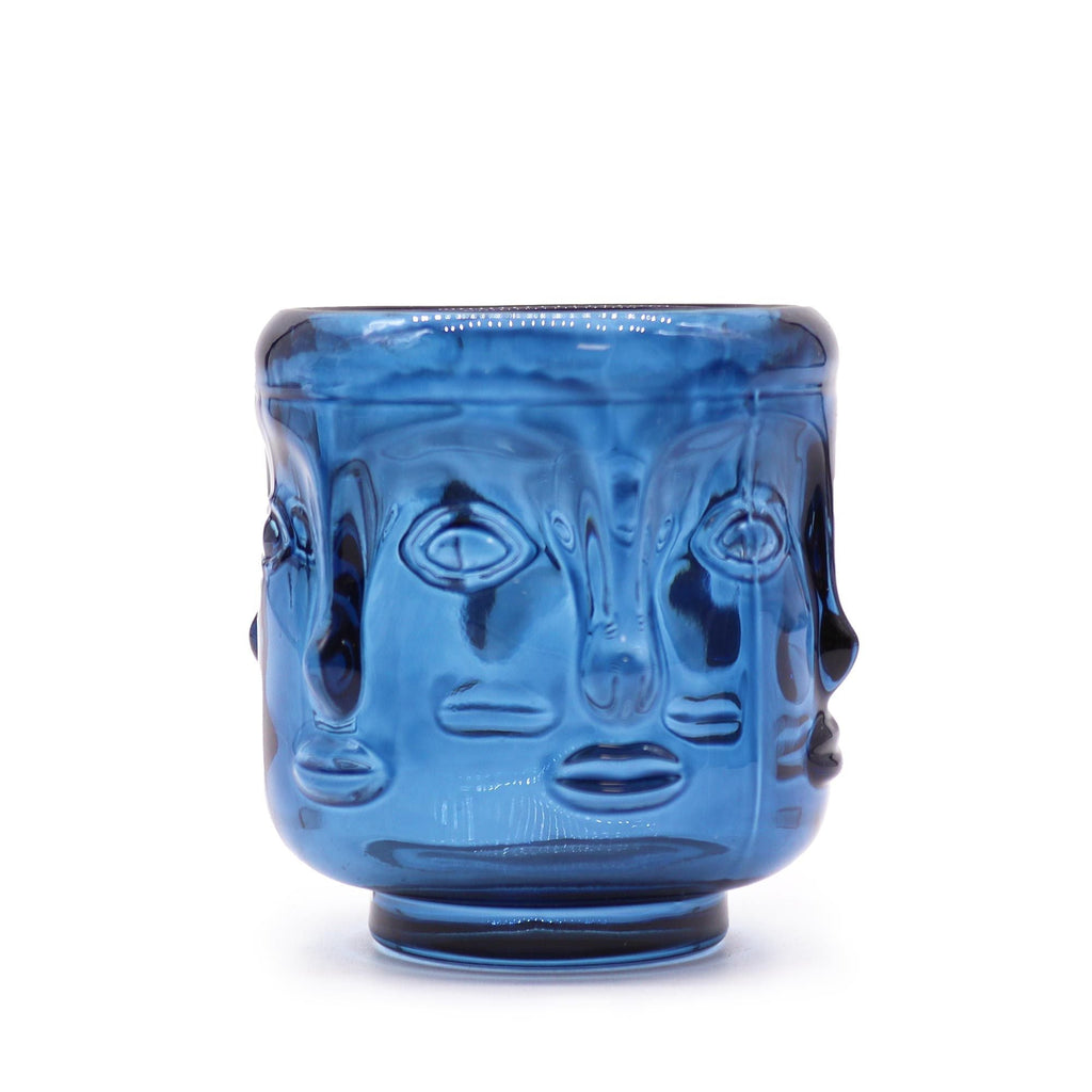 Set of 2 Buddha Faces Candle Jar - Royal Blue - Glass Candle Holders & Jar Sets