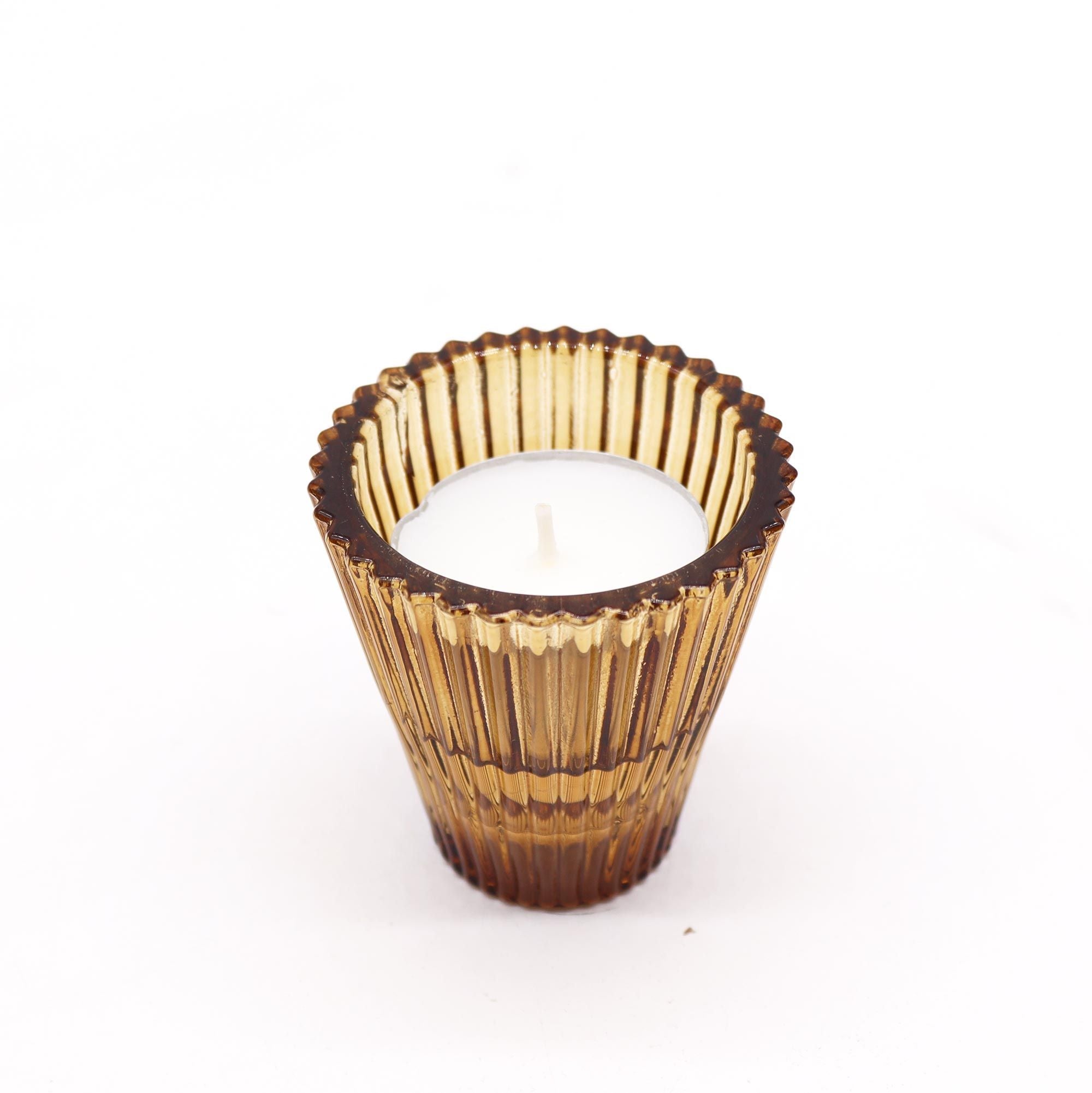 Set of 2 Flip Dinner Candle / Tealight Holder - Antique Amber - Glass Candle Holders & Jar Sets