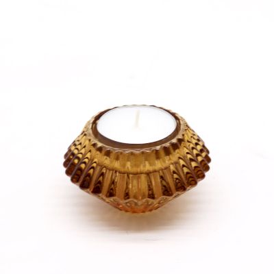 Set of 2 Flower Flip Dinner Candle / Tealight Holder - Antique Amber - Glass Candle Holders & Jar Sets