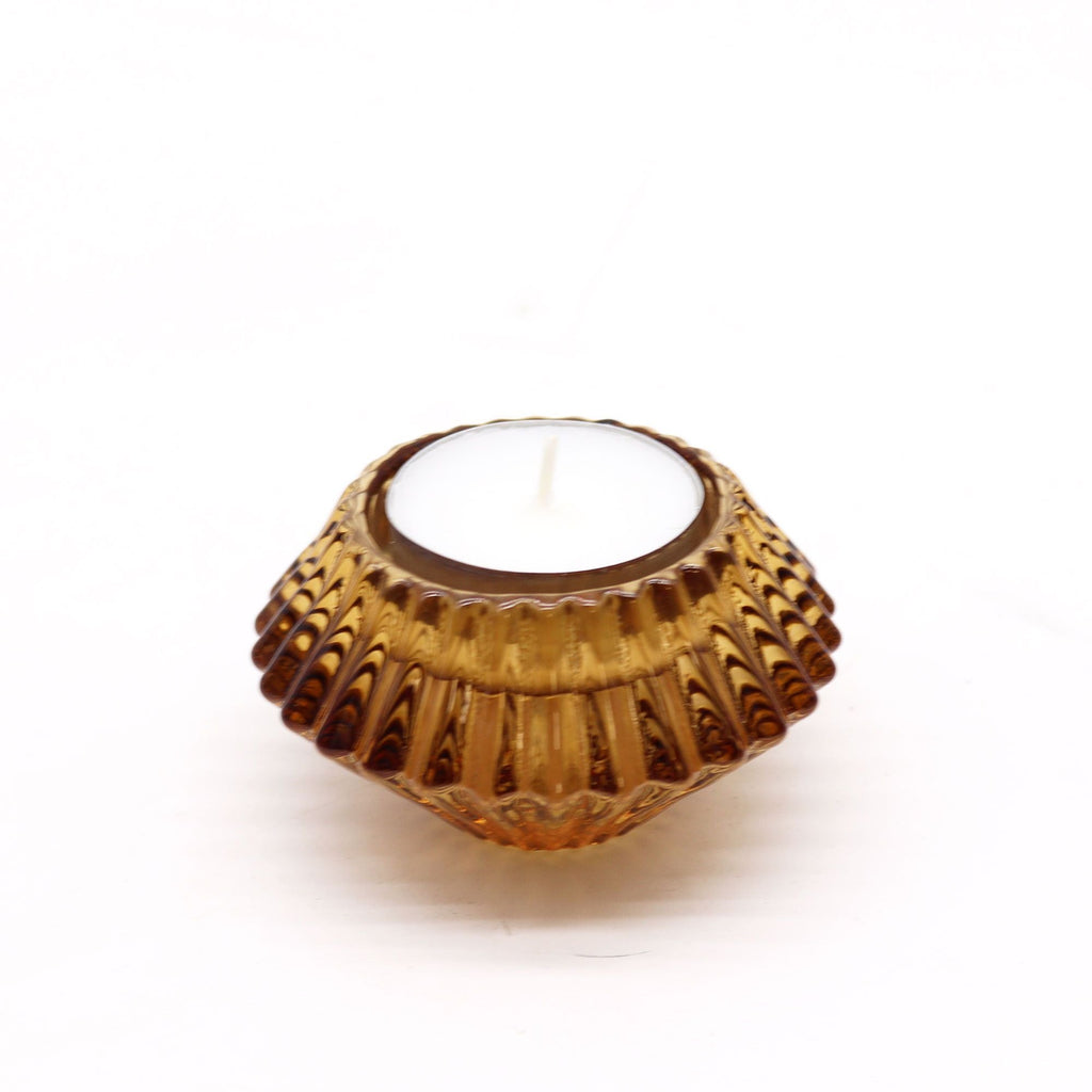 Set of 2 Flower Flip Dinner Candle / Tealight Holder - Antique Amber - Glass Candle Holders & Jar Sets