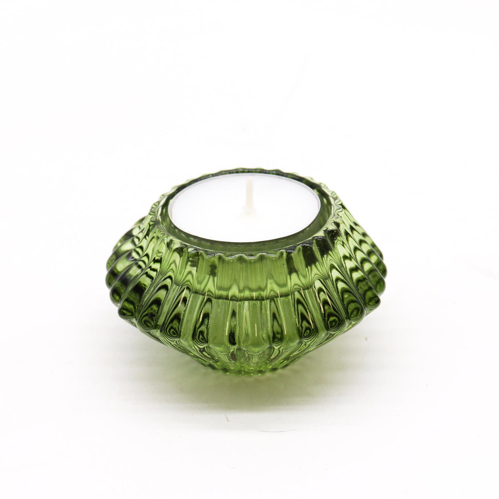 Set of 2 Flower Flip Dinner Candle / Tealight Holder - Garden Jade - Glass Candle Holders & Jar Sets