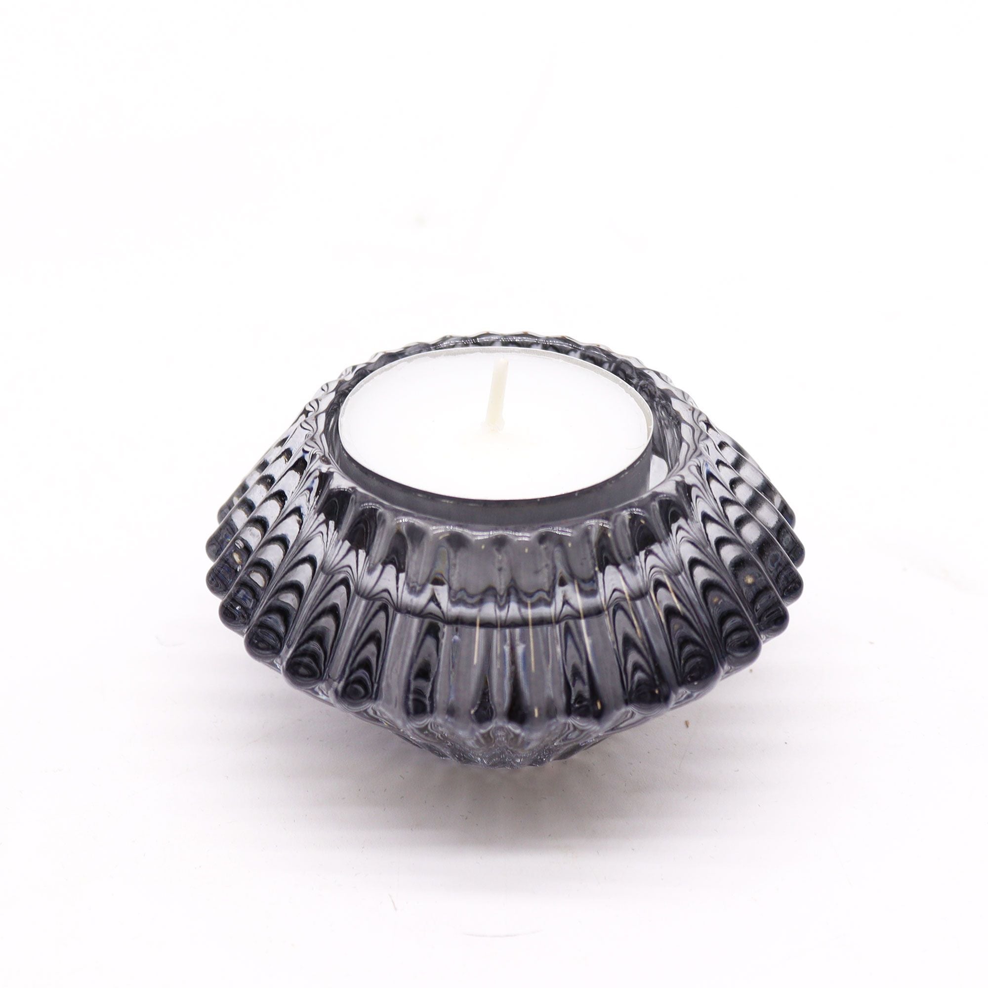 Set of 2 Flower Flip Dinner Candle / Tealight Holder - Midnight Grey - Glass Candle Holders & Jar Sets