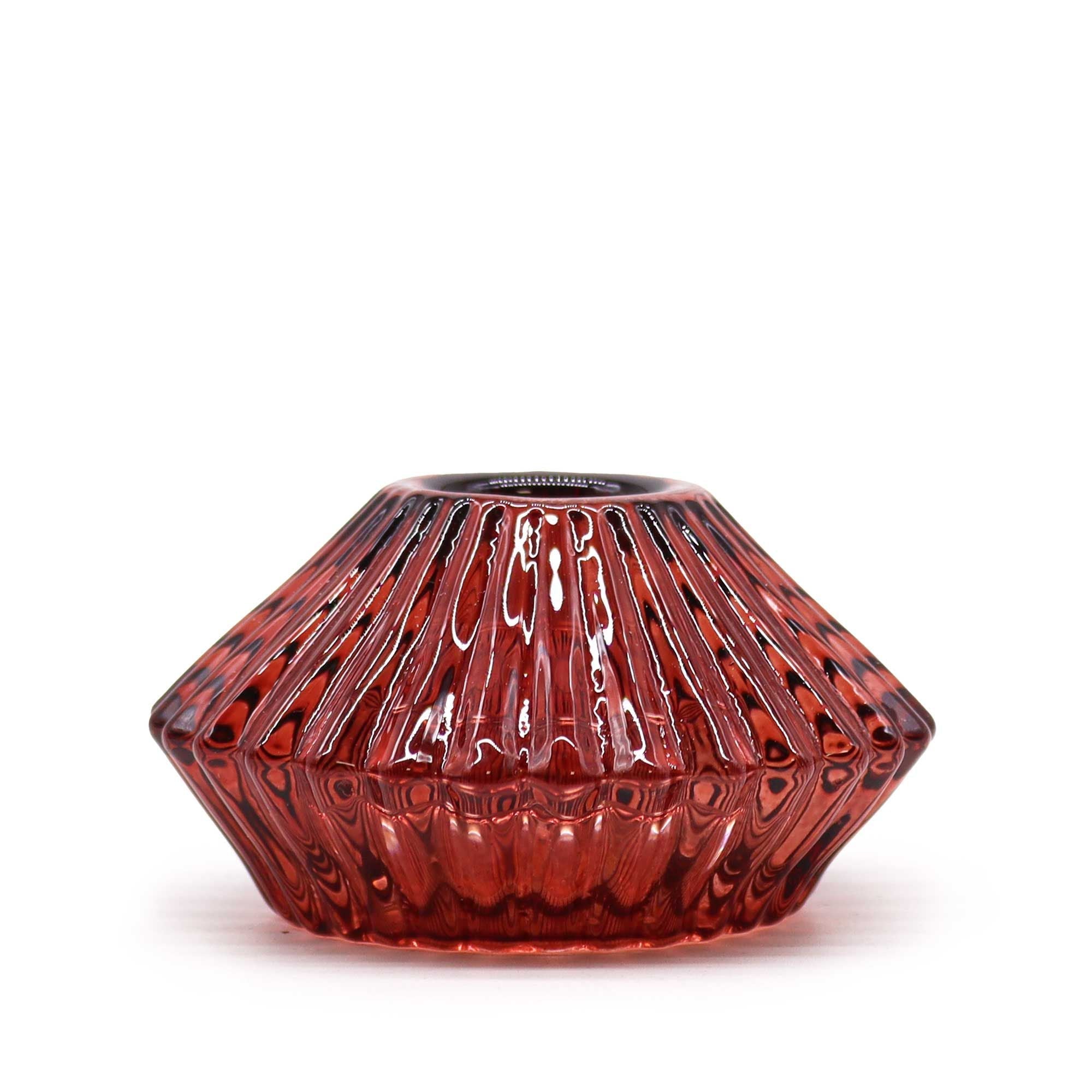Set of 2 Flower Flip Dinner Candle / Tealight Holder - Vampire Red - Glass Candle Holders & Jar Sets