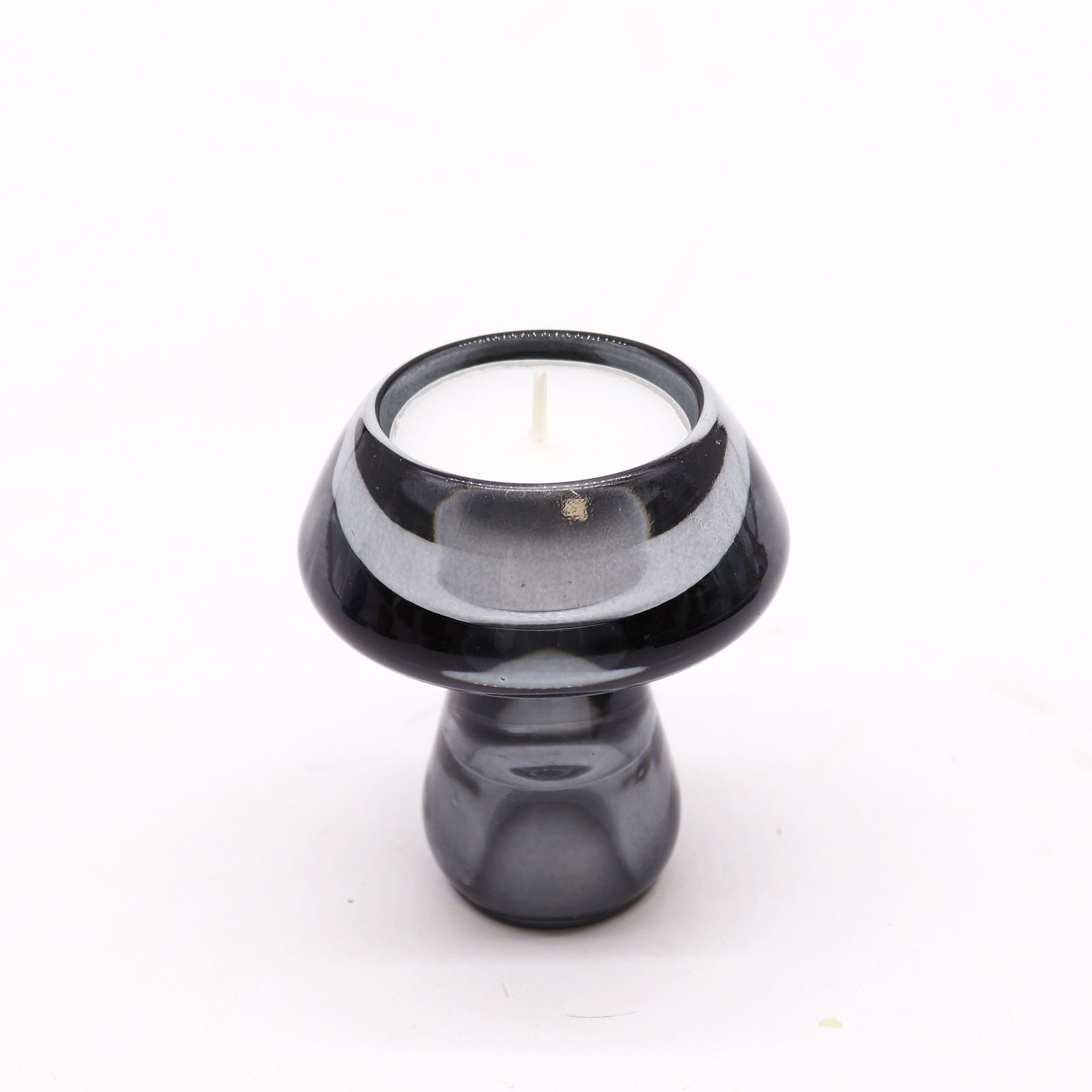 Set of 2 Mushroom Flip Dinner Candle / Tealight Holder - Midnight Grey - Glass Candle Holders & Jar Sets