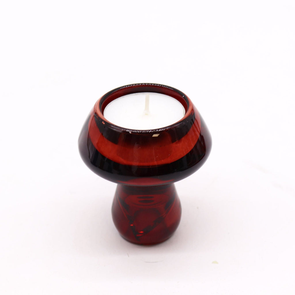 Set of 2 Mushroom Flip Dinner Candle / Tealight Holder - Vampire Red - Glass Candle Holders & Jar Sets