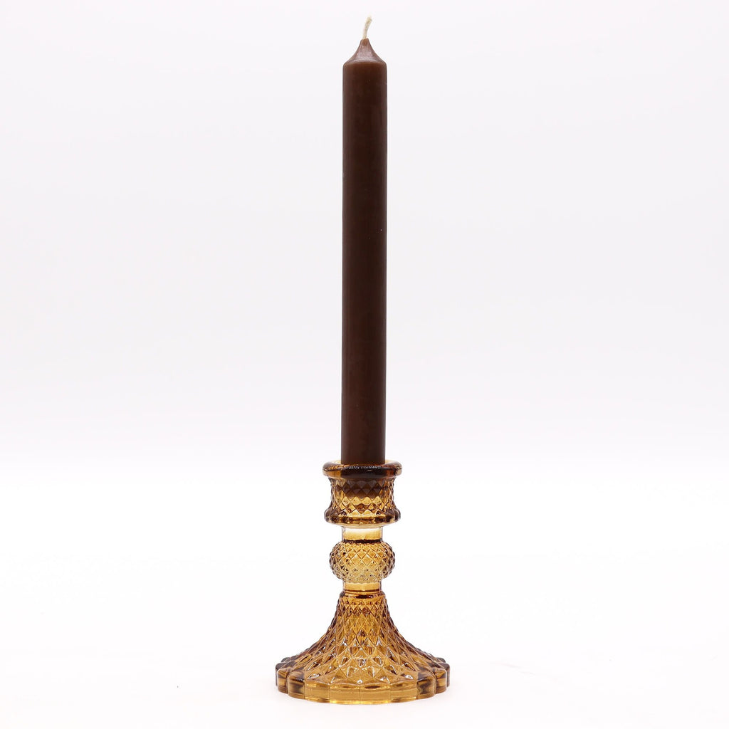 Set of 2 Vintage Dinner Candle Holder - Antique Amber - Glass Candle Holders & Jar Sets