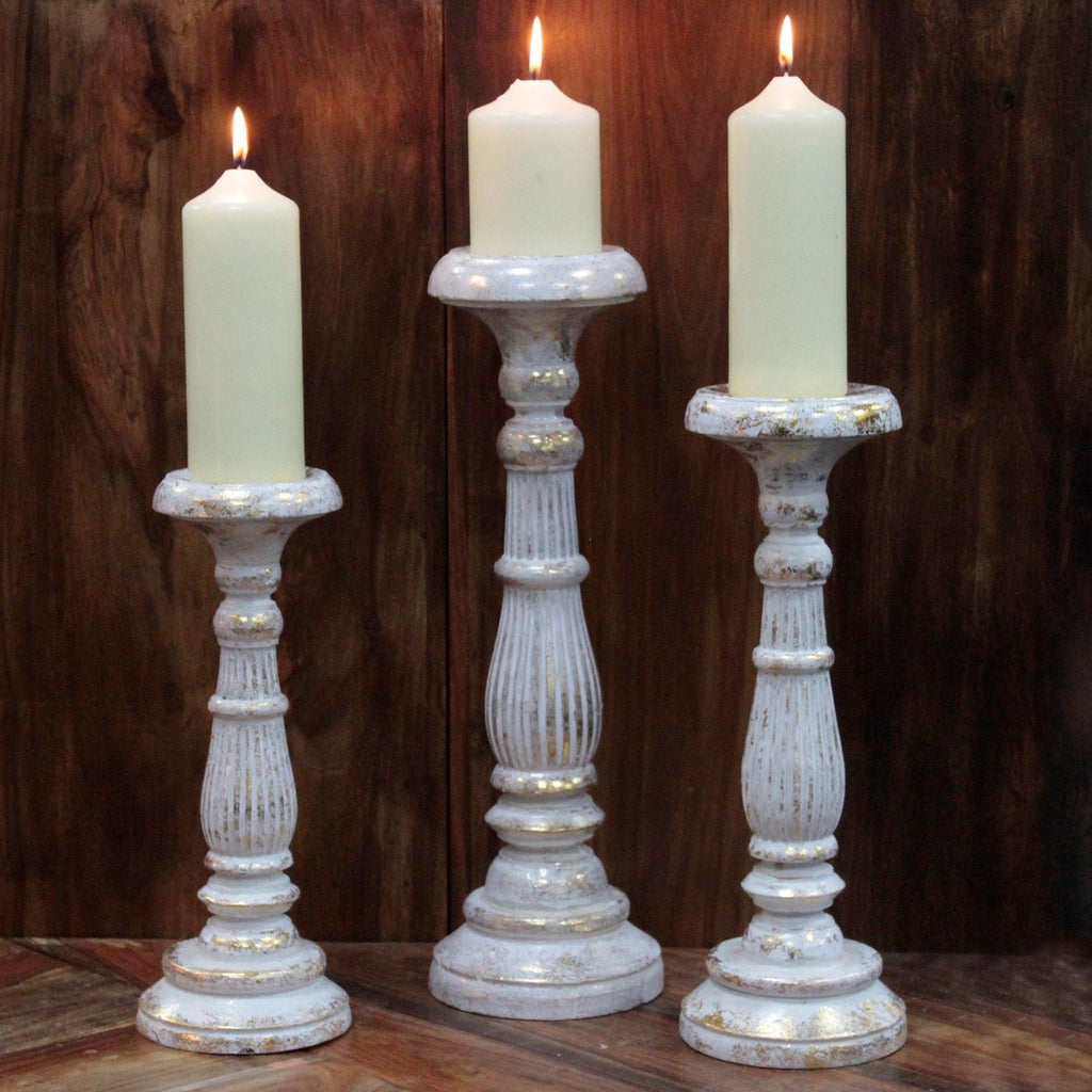 Small Candle Stand - White Gold - Vintage Candle Stands