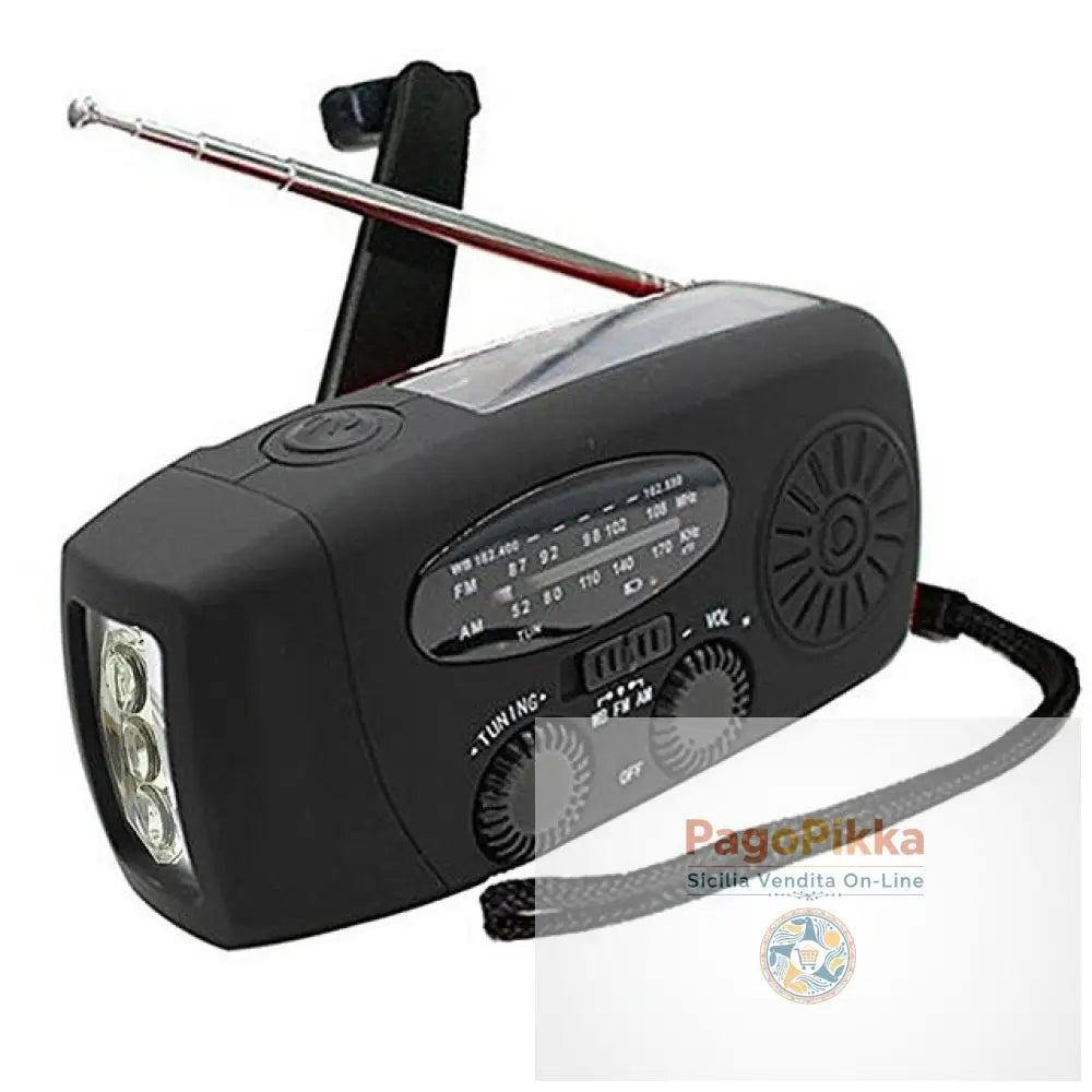 Solar hand crank radio flashlight - Black - ACCESSORI CASA