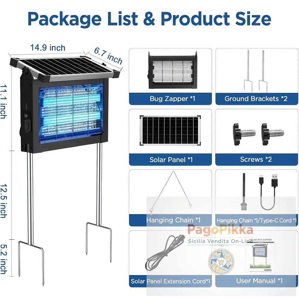 Solar Powered Bug Zapper Outdoor Zechuan Bug Zapper 4500V - Black