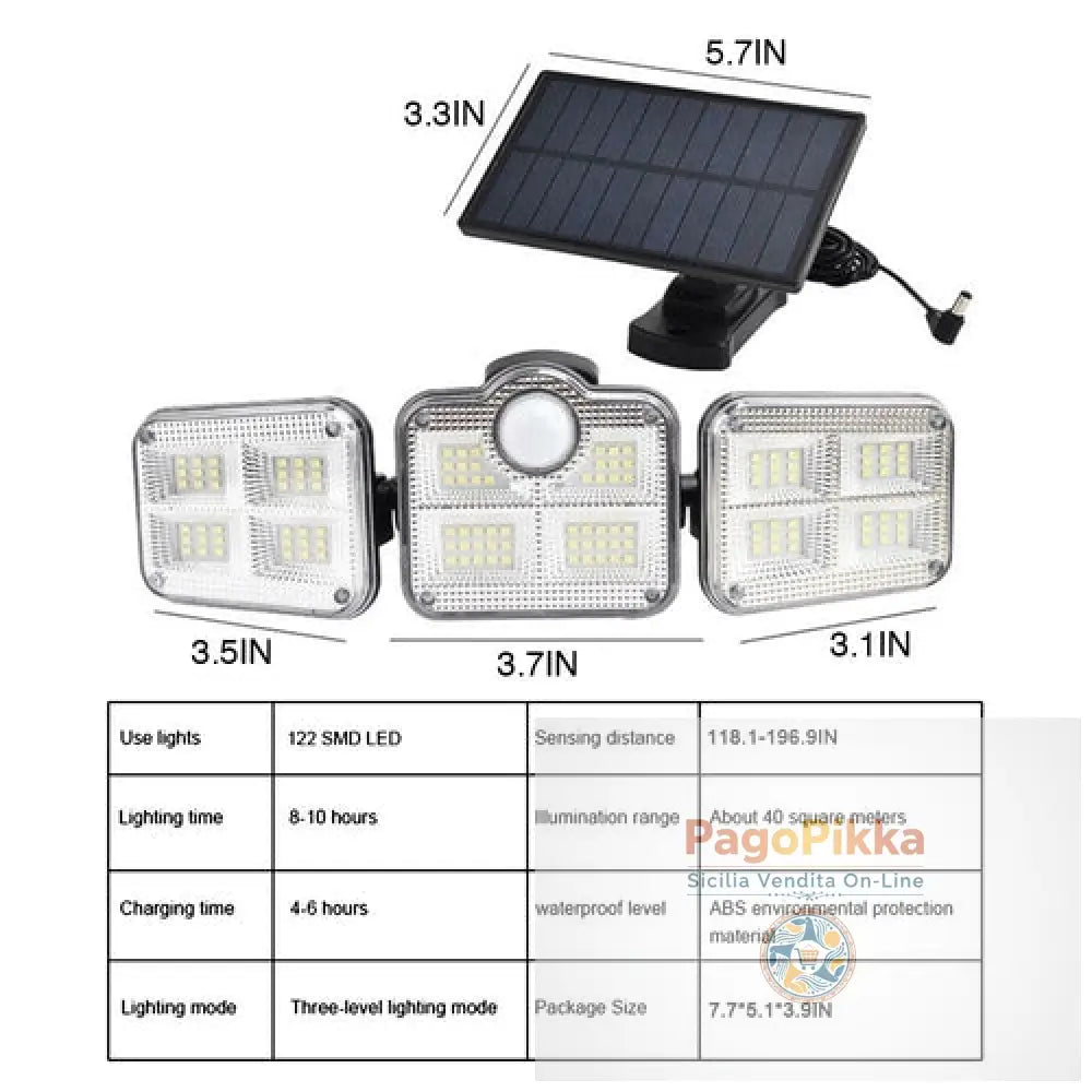 Solar Sensor Light 122 LED 3Head Outdoor Spotlight with 3 Modes - 50625-0XX