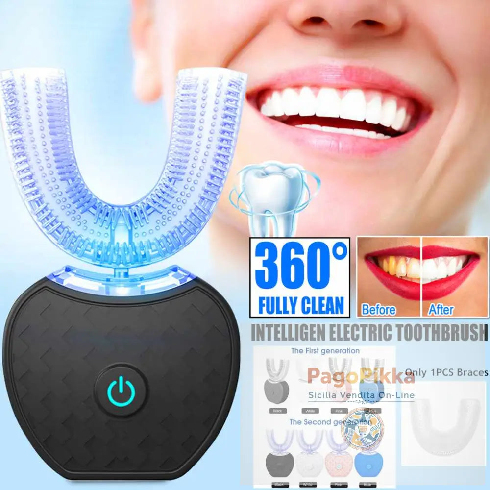 360 Degrees Intelligent Automatic Electric Toothbrush Waterproof U Type Tooth Brush Whitening Blue Light USB Charging
