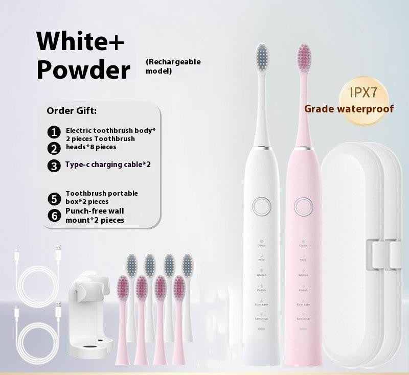 Spazzolino elettrico ricaricabile automatico Electric Toothbrush Rechargeable Automatic - 2 Pack White Powder A8