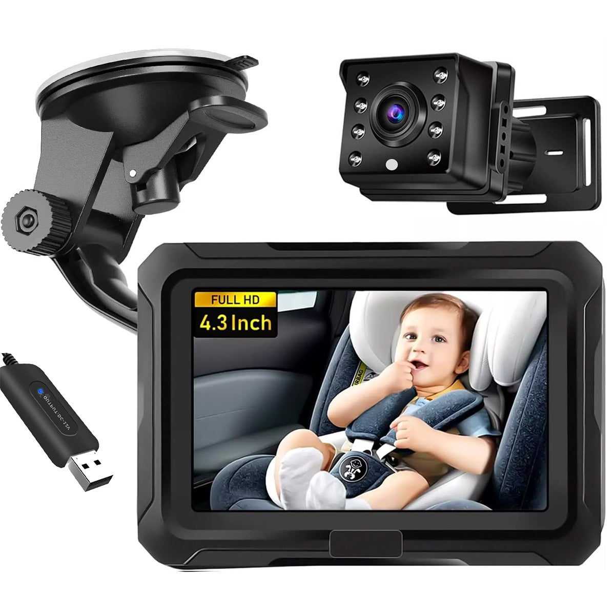 Specchietto per bambini per auto con baby monitor HD 1080P modello privato da 4,3 pollici Copy of 4.3 inch private