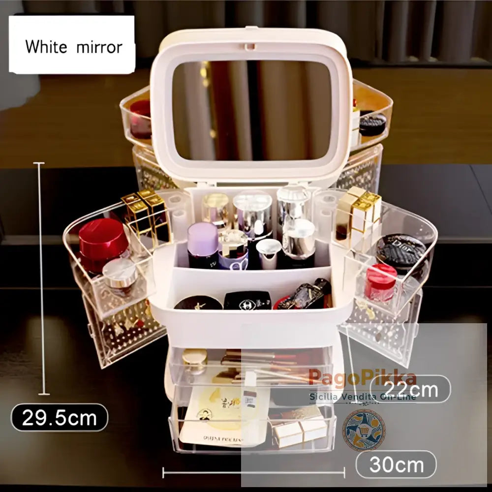 Specchio per trucco a LED con scatola portaoggetti per cosmetici scatola per rossetti specchio da trucco tipo cassetto