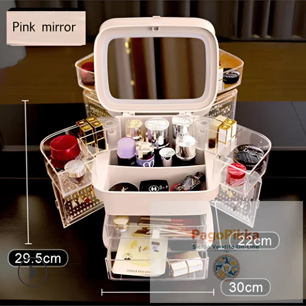 Specchio per trucco a LED con scatola portaoggetti per cosmetici scatola per rossetti specchio da trucco tipo cassetto