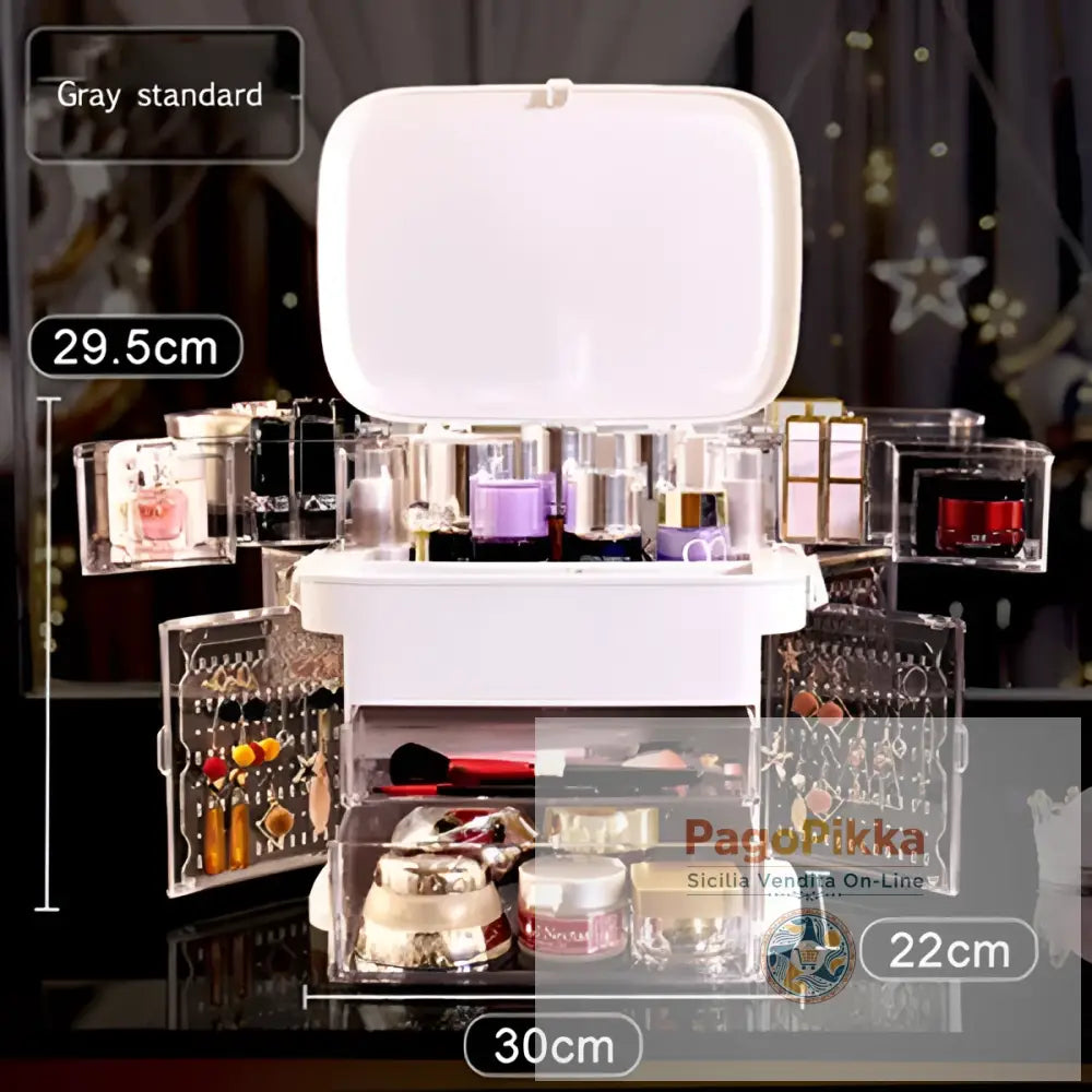 Specchio per trucco a LED con scatola portaoggetti per cosmetici scatola per rossetti specchio da trucco tipo cassetto