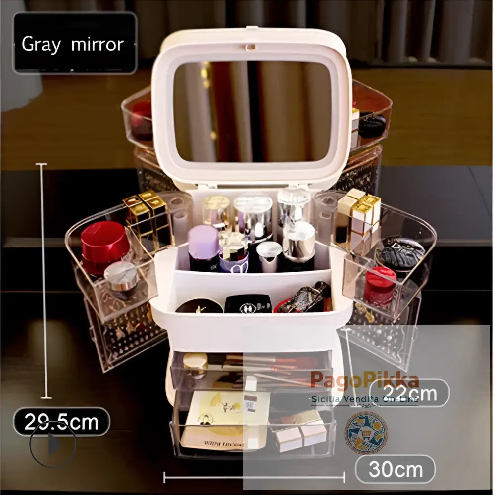 Specchio per trucco a LED con scatola portaoggetti per cosmetici scatola per rossetti specchio da trucco tipo cassetto