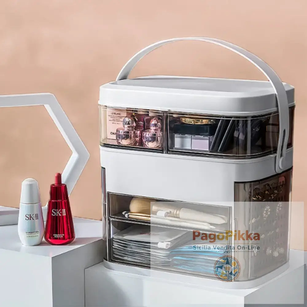 Specchio per trucco a LED con scatola portaoggetti per cosmetici scatola per rossetti specchio da trucco tipo cassetto