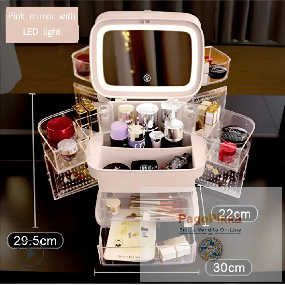 Specchio per trucco a LED con scatola portaoggetti per cosmetici scatola per rossetti specchio da trucco tipo cassetto