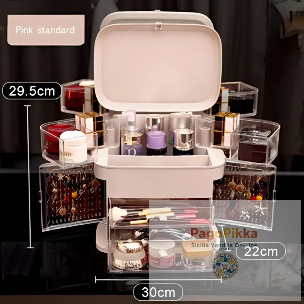 Specchio per trucco a LED con scatola portaoggetti per cosmetici scatola per rossetti specchio da trucco tipo cassetto