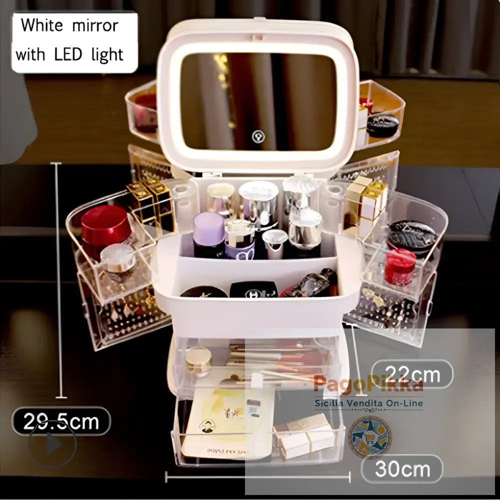 Specchio per trucco a LED con scatola portaoggetti per cosmetici scatola per rossetti specchio da trucco tipo cassetto