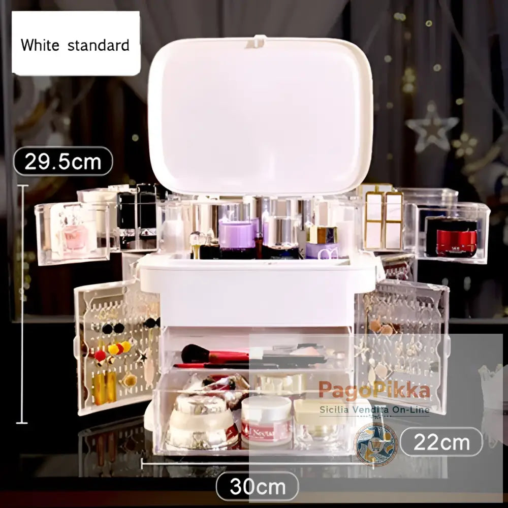 Specchio per trucco a LED con scatola portaoggetti per cosmetici scatola per rossetti specchio da trucco tipo cassetto