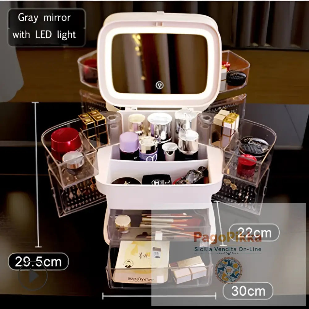 Specchio per trucco a LED con scatola portaoggetti per cosmetici scatola per rossetti specchio da trucco tipo cassetto