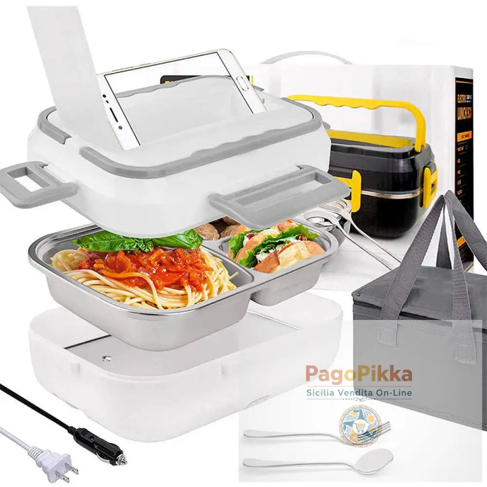 Stoviglie 1.5L Set di pentole Scaldavivande elettrico portatile Contenitori in acciaio inossidabile con borsa termica